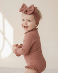 Ribbed Ruffle Romper with Matching Headband