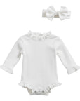 Ribbed Ruffle Romper with Matching Headband