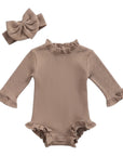 Ribbed Ruffle Romper with Matching Headband