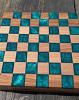 Walnut and teal resin chess board