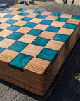 Walnut and teal resin chess board