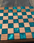Walnut and teal resin chess board