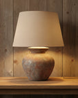 Walnut Ceramic Table Lamp with Linen Shade