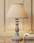 Column Table Lamp with Linen Shade in White Wood Finish