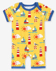 Charming Yellow Summer Romper with Short Legs for Baby's First Beach Vacation, Soft GOTS Certified Organic Cotton by Toby Tiger at brixbailey.com
