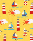 Charming Yellow Summer Romper with Short Legs - Soft GOTS Certified Organic Cotton Baby Outfit for Beach Vacations by Toby Tiger at brixbailey.com