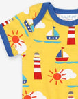 Charming Yellow Summer Romper for Baby’s First Beach Holiday - Soft Organic Cotton, Toby Tiger Design, Easy Snap Legs by Toby Tiger at brixbailey.com