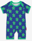Premium baby romper with short legs, cute turtle print, organic cotton, snap buttons, soft breathable fabric, stylish summer outfit by Toby Tiger at brixbailey.com
