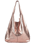 Rose Gold Metallic Leather Hobo Shoulder Bag