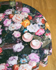Black Floral Cotton Round Tablecloth