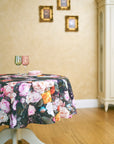 Black Floral Cotton Round Tablecloth