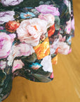 Black Floral Cotton Round Tablecloth