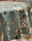 Round Cotton Tablecloth in Seeds Aqua Print