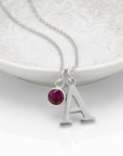 July Birthstone Necklace with Initial Charm | Ruby Gift for Her