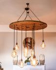 Rustic Industrial Cable Reel Cascade Chandelier