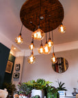 Rustic Industrial Cable Reel Cascade Chandelier