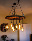 Rustic Industrial Cable Reel Cascade Chandelier