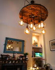 Rustic Industrial Cable Reel Cascade Chandelier
