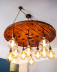 Rustic Industrial Cable Reel Cascade Chandelier