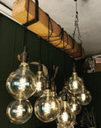 Rustic Oak Beam Chandelier with Wrapped Cables and Steel Brackets