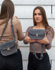 Natural Grey Leather Saddle Bag Medium