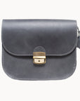 Natural Leather Large Saddle Bag in Grey