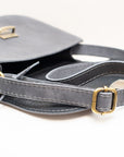 Natural Leather Large Saddle Bag in Grey