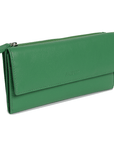 SADDLER CLAIRE Long Leather Trifold Purse - 18 Card Slots, Dual Zip Pockets, and Note Sections - RFID Protected