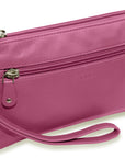 SADDLER SCARLETT Leather Zip Top Mini Clutch - Phone Holder with Detachable Wrist Strap - RFID Protected