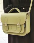 Leather Midi Satchel - Sage Green