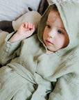 Linen Bathrobe for Kids in Sage Green