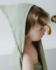 Linen Hooded Waffle Towel for Kids - Sage