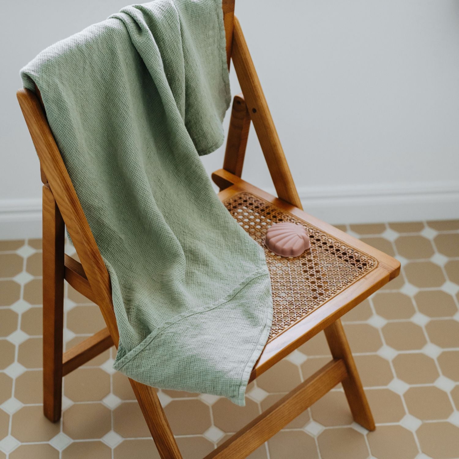 Linen Waffle Hooded Towel for Kids Sage