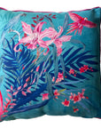 Terquoise tropical watercolour art Cushion 'Jungala' double sided design, made from Vegan friendly Suede