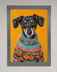 Sausage Dog in a Sweater Framed Print