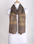 Gold Maple Leaf Border Cashmere Wool Scarf - Beige