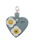 Love heart bag charm - with 'Mum' engraving and flower appliques - Sea Green