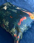 Blue Silk Pillowcase in hand painted 'Wonderous' print, Standard size Oxford Pillowcase