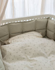 Premium Sebra Kapok Bumper, Mist Green Organic Cotton Cover, Natural Antibacterial Filling, Breathable Heat-Regulating, 60x120cm Cot Bed by Ella James at brixbailey.com