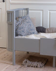 Premium Sebra stone grey baby and junior cot bed, luxury adjustable Nordic-style beech wood crib with non-toxic paint by Ella James at brixbailey.com