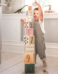 Premium stacking blocks set with 1-10 animal illustrations, educational counting toy for toddlers, space-saving nesting design, Danish-made by Ella James at brixbailey.com