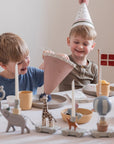 Premium Wooden Birthday Train with Animal Parade, Elephant and Candle Holders, Handcrafted Danish Design, Stylish Gift for Kids by Ella James at brixbailey.com