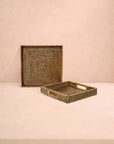 Pair of Square Rattan Trays in Classic Brown