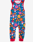 Premium organic cotton baby overalls with floral mushroom print, soft GOTS-certified fabric, snap-button legs, stylish red ankle bands by Toby Tiger at brixbailey.com