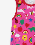 Premium baby romper with colorful dinosaur unicorn elephant print, organic cotton short sleeve bodysuit, stylish sustainable GOTS certified by Toby Tiger at brixbailey.com