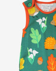 Premium Green Slungaree Organic Kids Romper with Hedgehog and Bird Print, Easy Snap Buttons, Soft GOTS-Certified Cotton by Toby Tiger at brixbailey.com