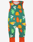 Premium Green Slungarees Organic Kids Romper with Hedgehog and Bird Prints, Soft GOTS-Certified Cotton, Easy Snap Buttons by Toby Tiger at brixbailey.com