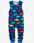 Organic Rainbow Dinosaur Bib Pants - Soft GOTS-Certified Cotton Baby Romper with Snap Buttons and Eco-Friendly Dyes by Toby Tiger at brixbailey.com