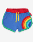 Vintage Blue Rainbow Applique Retro Shorts for Kids - Soft GOTS Certified Organic Cotton Summer Essential by Toby Tiger at brixbailey.com