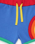 Retro Blue Rainbow Applique Organic Cotton Shorts for Kids by Toby Tiger by Toby Tiger at brixbailey.com